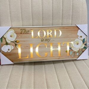 NEW The Lord is my Light LED Lighted Wall Art Psalm 27:1 Wood Grain Floral Sign